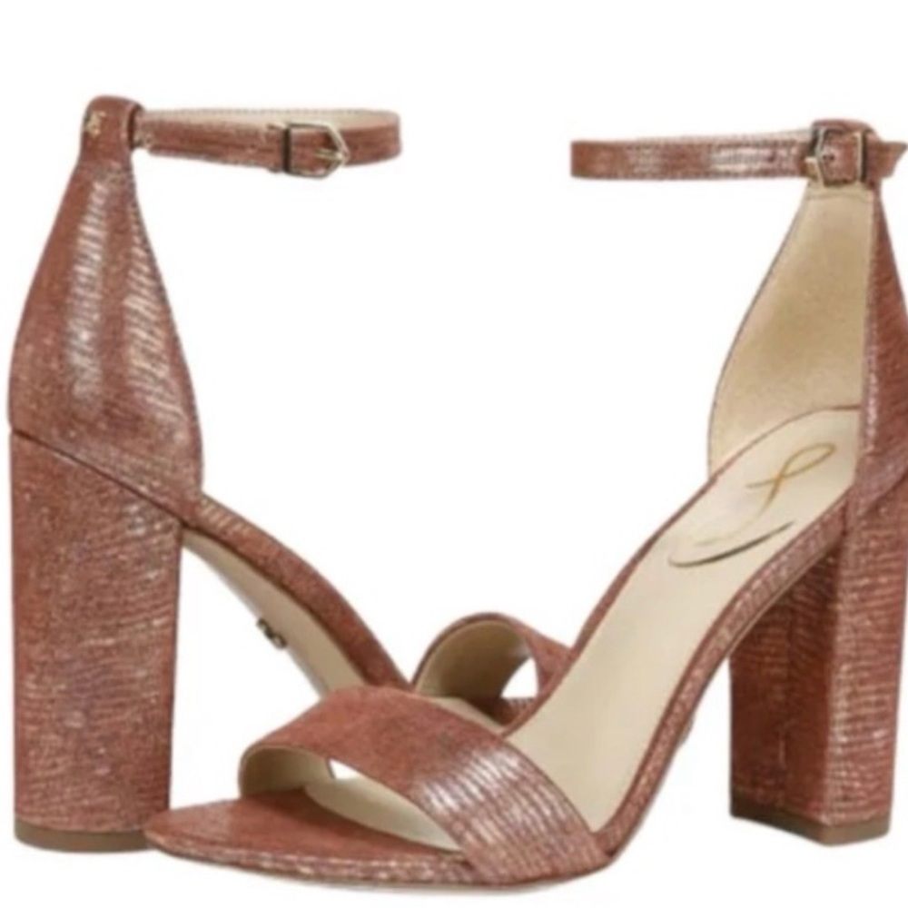 Sam Edelman Metallic Block Heel Sandals in Rose Gold